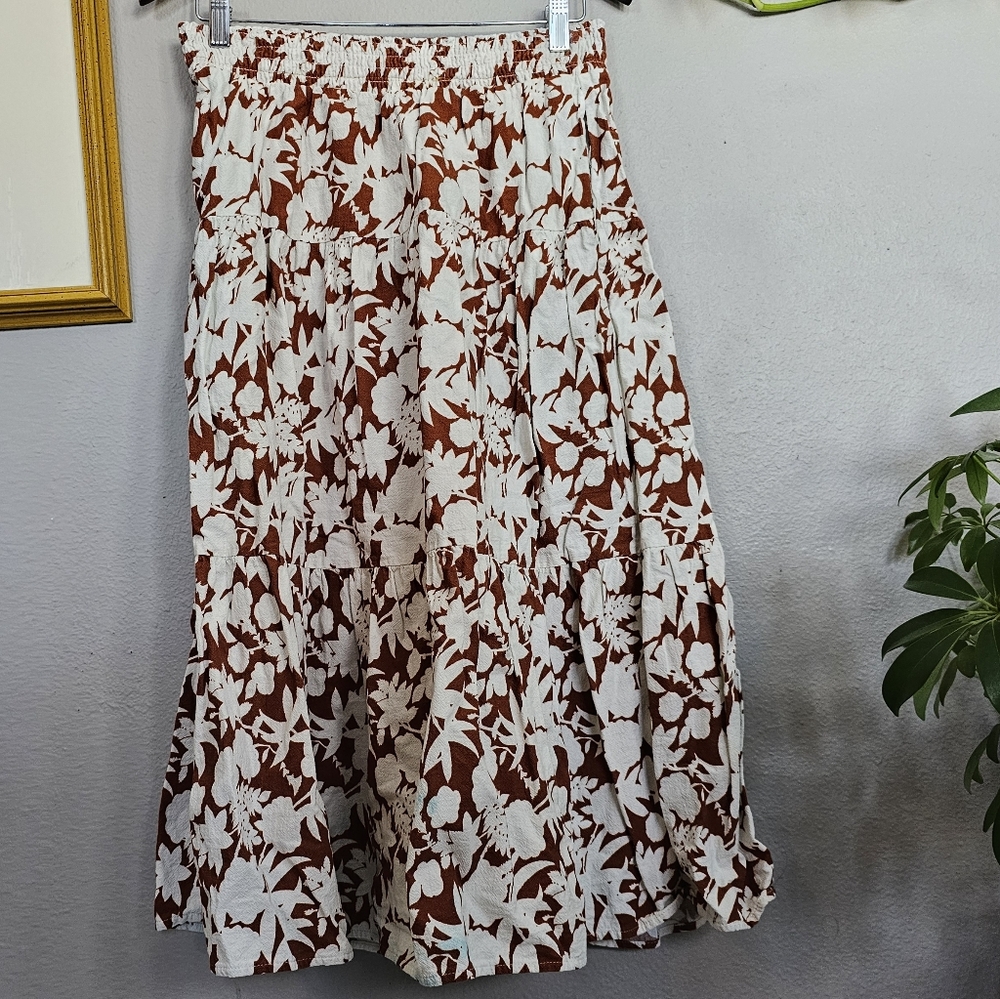 Floral Rust Orange Cotton Skirt Medium